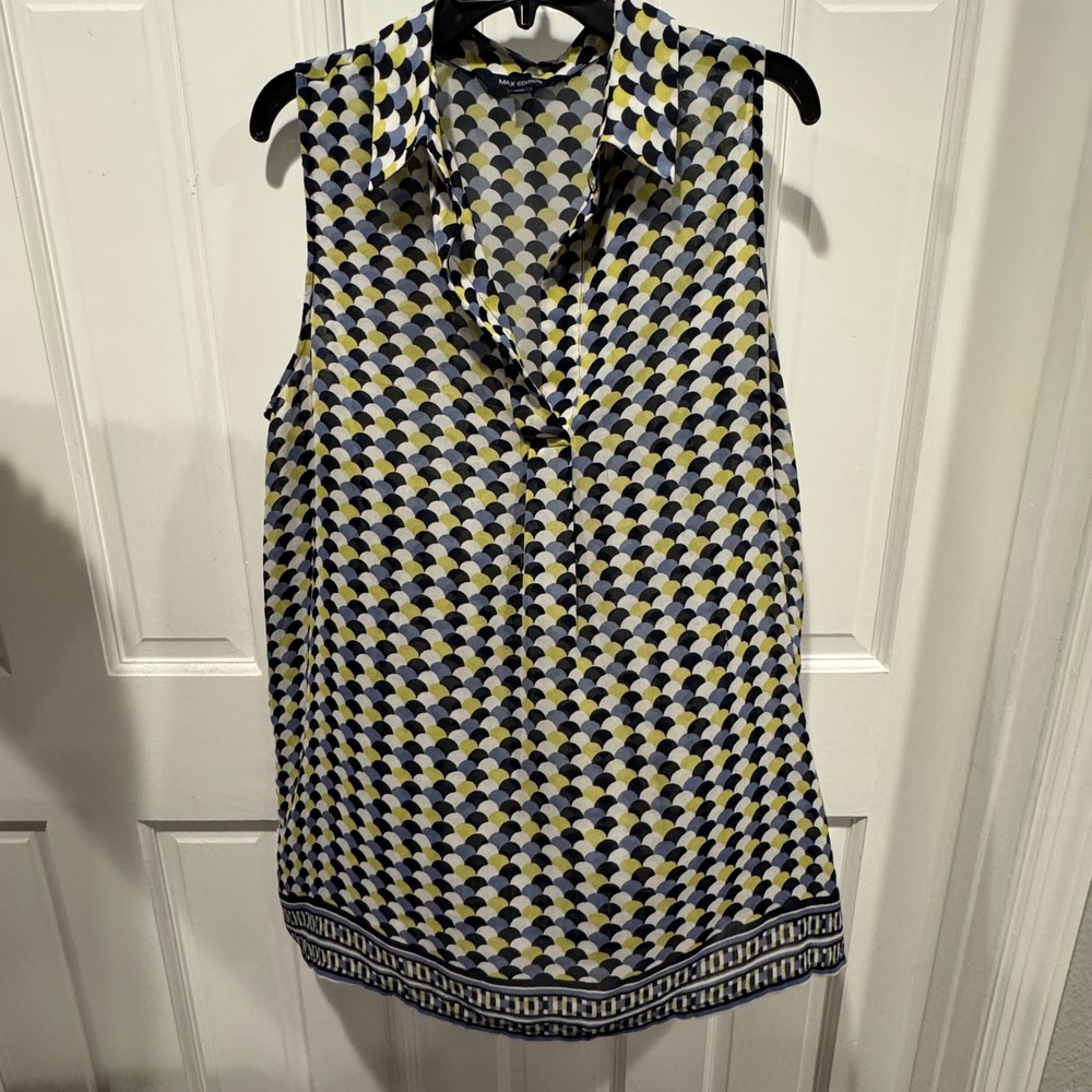 Max Edition Sleeveless Geometric Print Blouse | Size XL